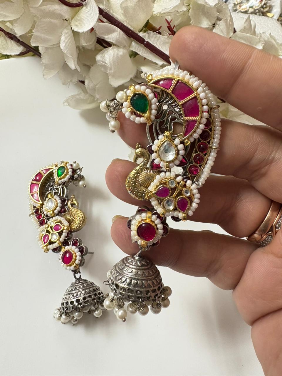 Mayuri Silver-Look alike Ear Cuff Earring Jhumkas