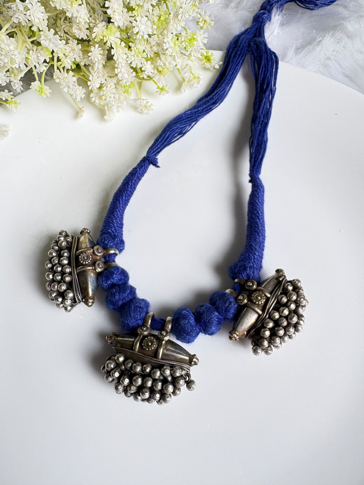Nityavalli Ratna Sutra Thread Necklace | Traditional Oxidised Silver Look Ethnic Indian Jewellery