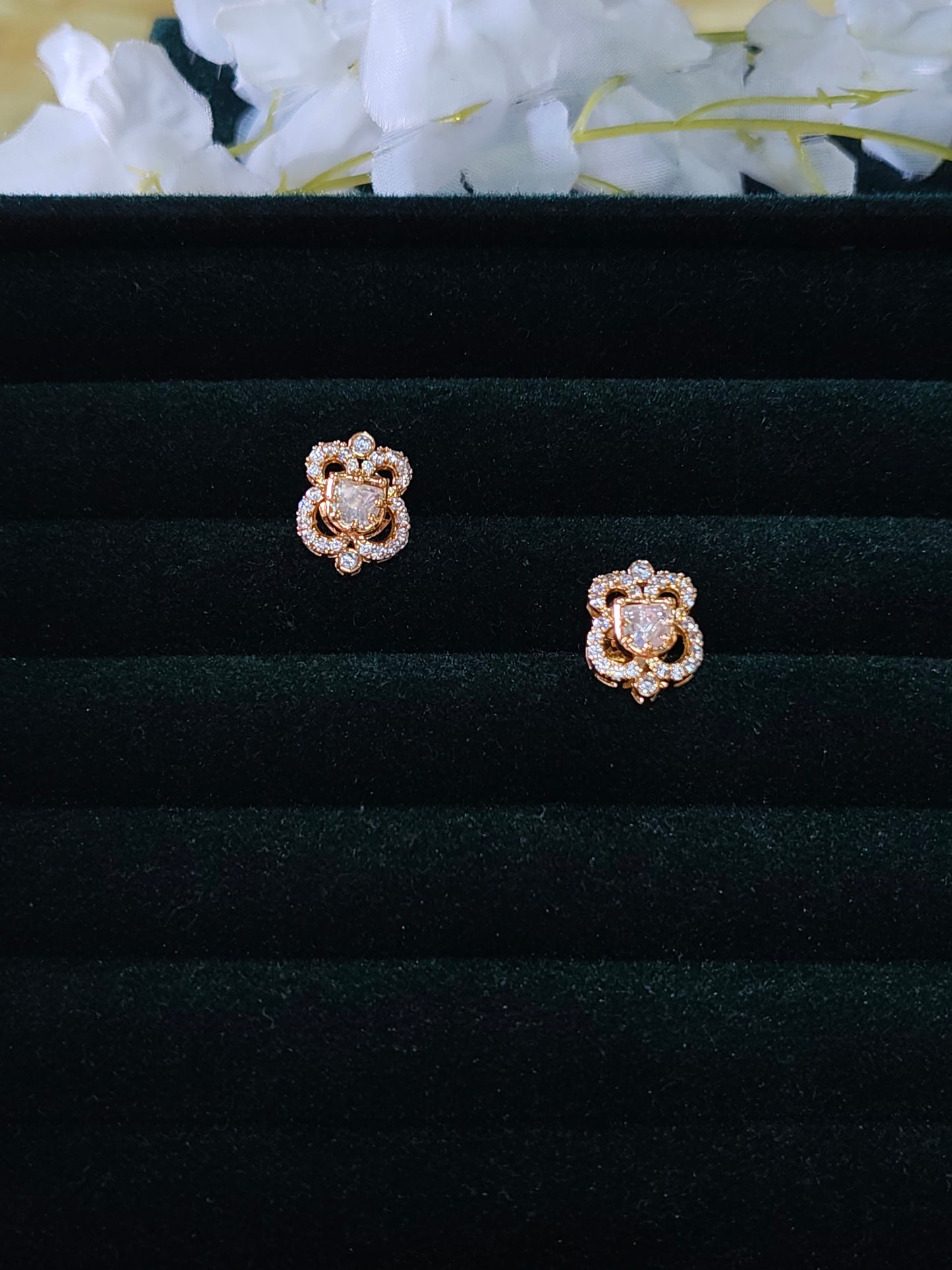 Elanira Polki CZ Diamond Stud Earrings Floral Design Elegant Occasion Jewellery | Premium Indian Jewellery