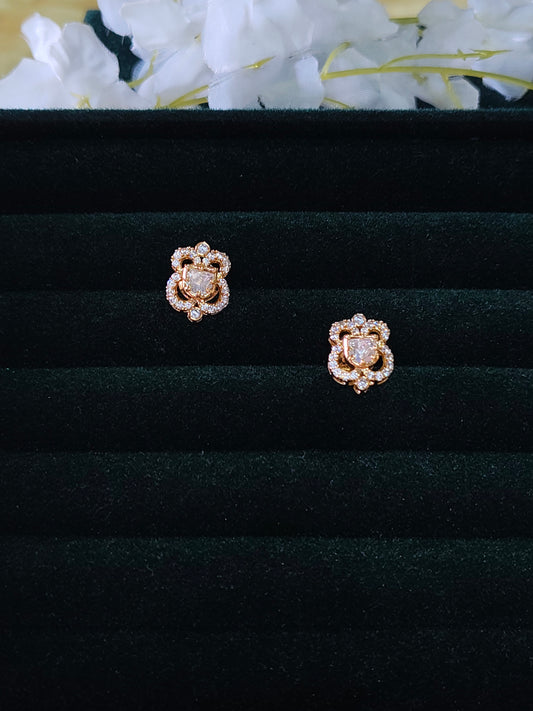 Elanira Polki CZ Diamond Stud Earrings Floral Design Elegant Occasion Jewellery | Premium Indian Jewellery