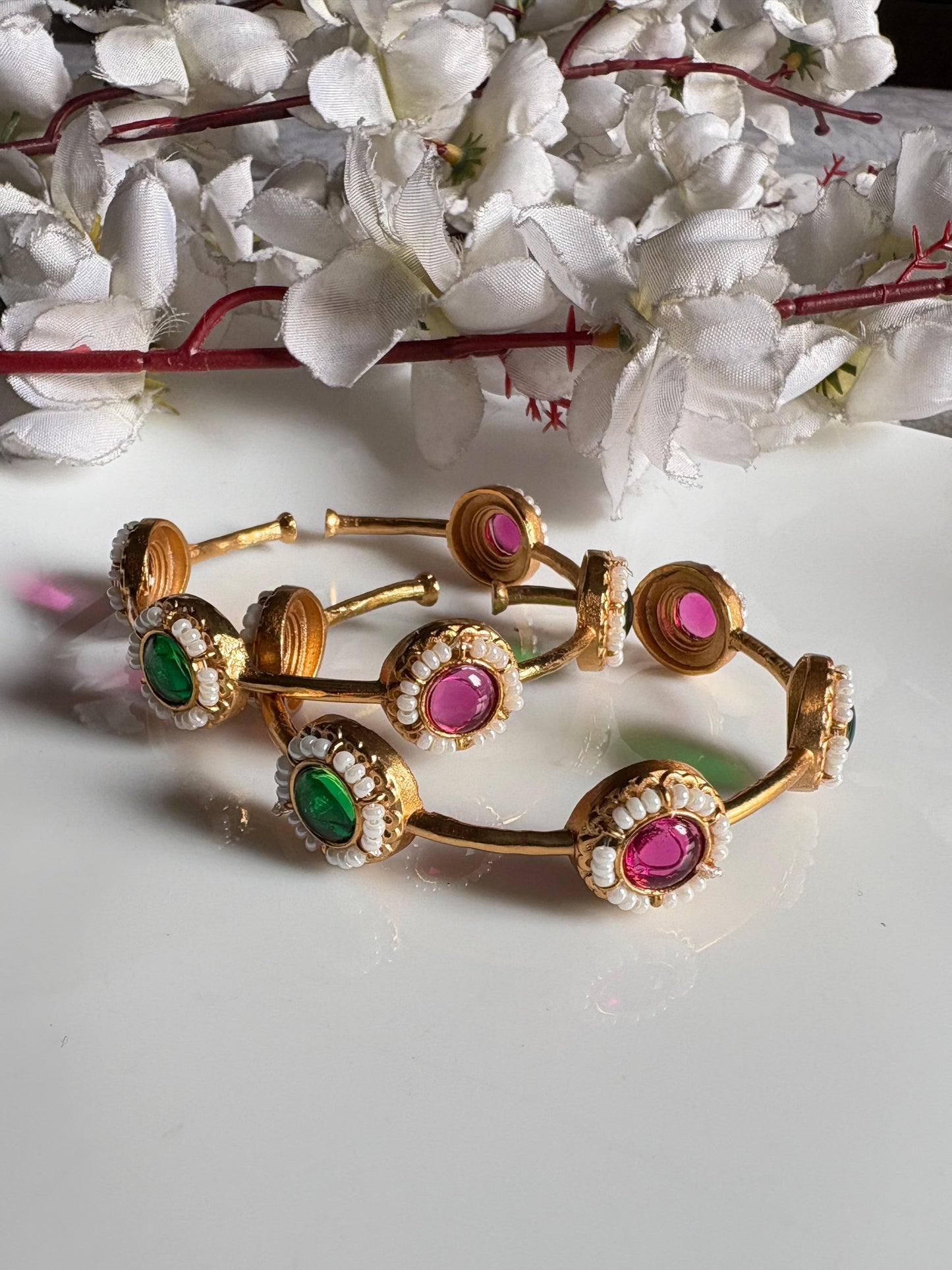 Golden Flexible Stone Bangles for Women | Handcrafted Ethnic Adjustable Bangles