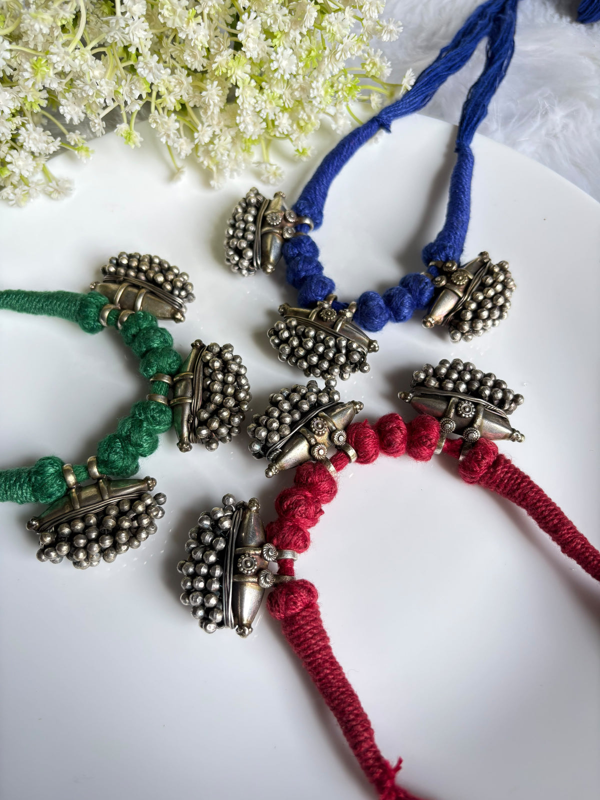 Nityavalli Ratna Sutra Thread Necklace | Traditional Oxidised Silver Look Ethnic Indian Jewellery