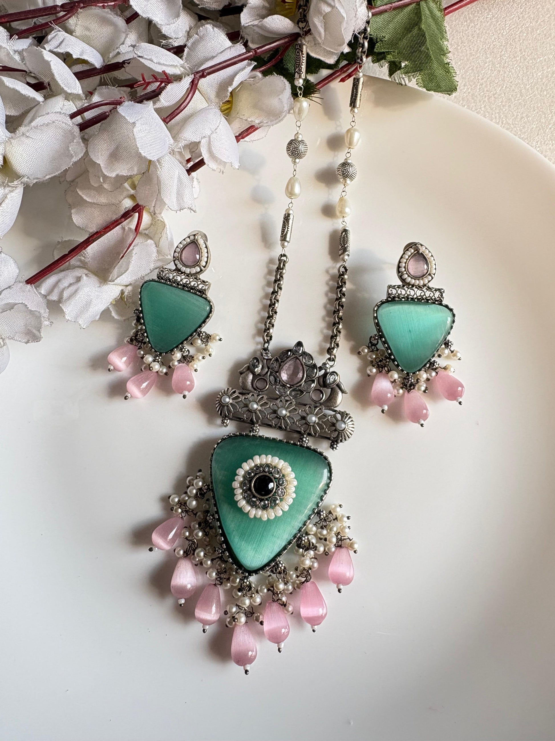 Crystal Stone Long Chain Pendant by Alankrent