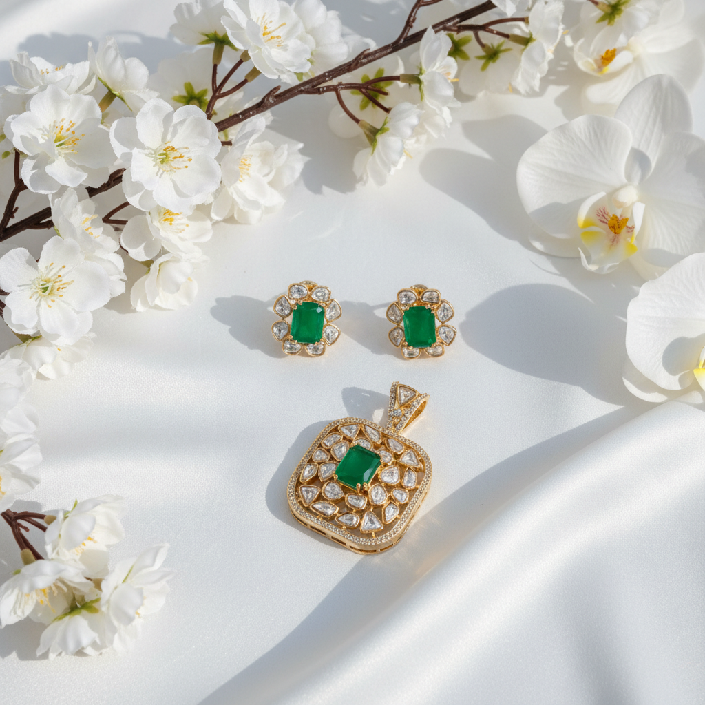 Original Moissanite Kundan Pendant Set | Luxury Without Chain | Alankrent DS712