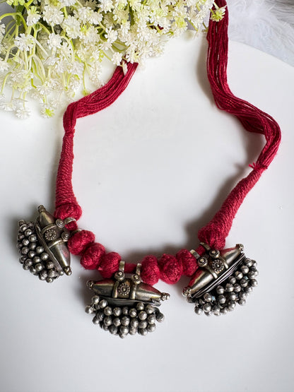 Nityavalli Ratna Sutra Thread Necklace | Traditional Oxidised Silver Look Ethnic Indian Jewellery