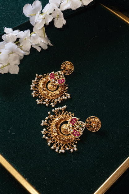 Mrinalini Gold Lookalike Chandbalis | Temple Pearl Earrings