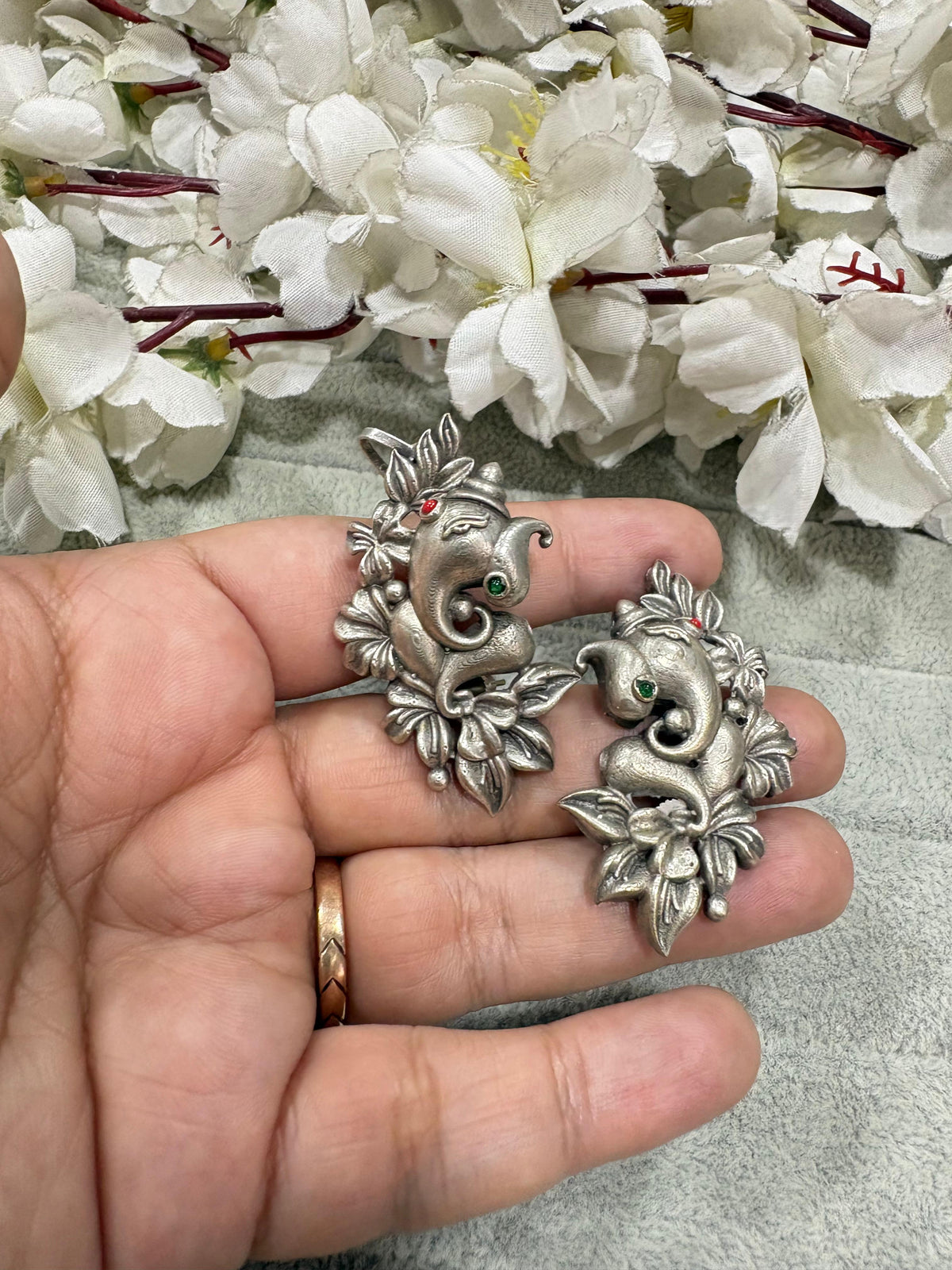 Vighnaraj Gajmukhi Ganesha Earcuff Cum Bugadi | Oxidised Silver Look Traditional Jewellery