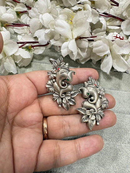 Vighnaraj Gajmukhi Ganesha Earcuff Cum Bugadi | Oxidised Silver Look Traditional Jewellery
