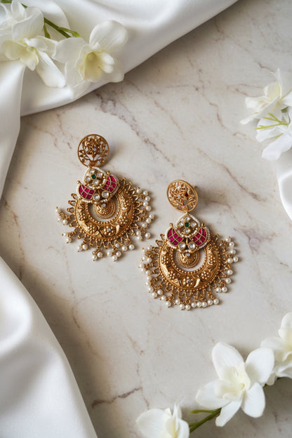 Mrinalini Gold Lookalike Chandbalis | Temple Pearl Earrings