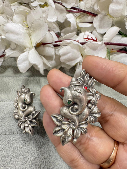 Vighnaraj Gajmukhi Ganesha Earcuff Cum Bugadi | Oxidised Silver Look Traditional Jewellery
