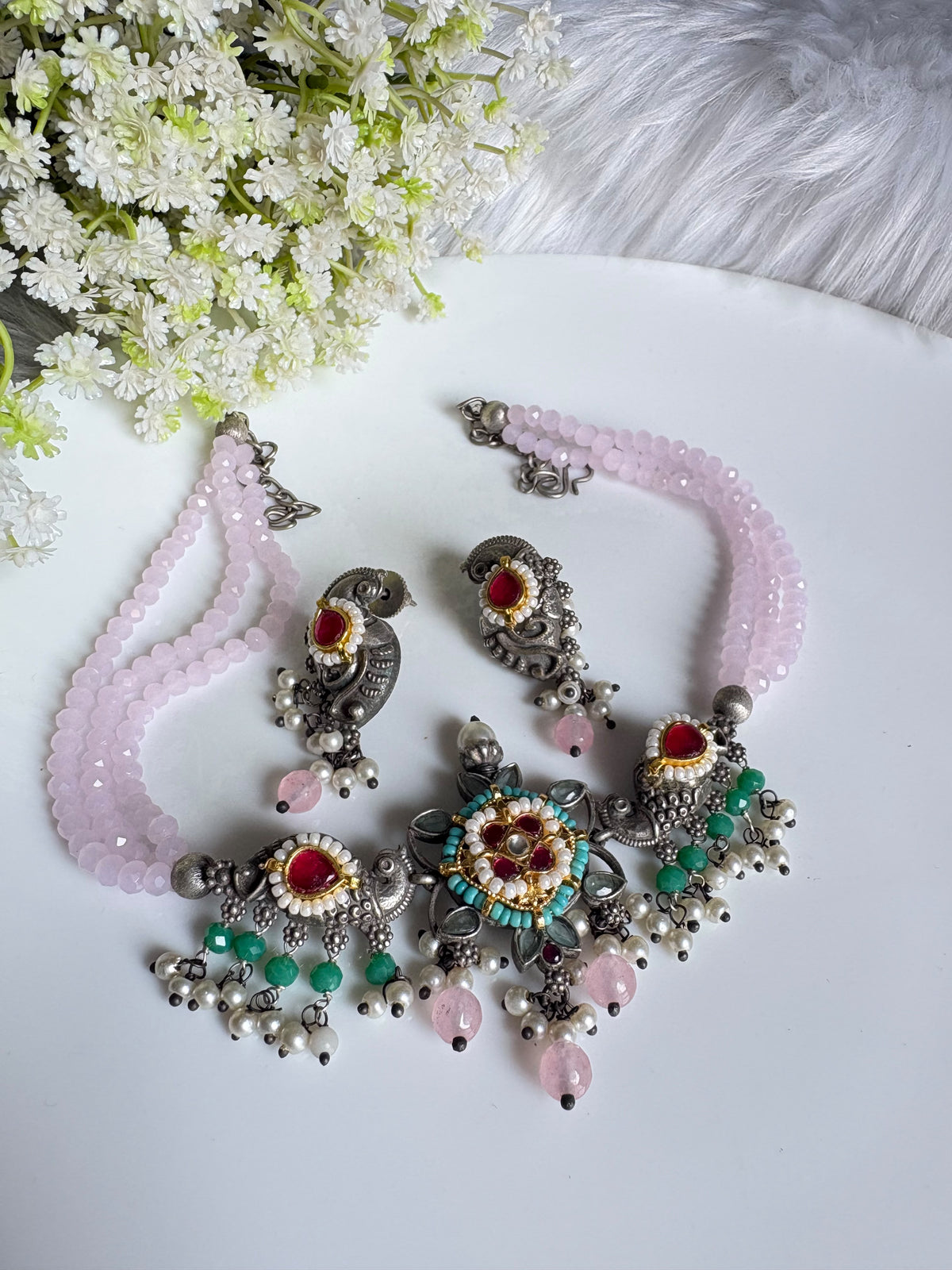 Manjari Kundan Crystal Necklace Set with Earrings | Minimal Indian Ethnic Jewellery