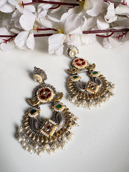 Mayurika SLA Dualtone Kundan Fusion Chandbali Earrings