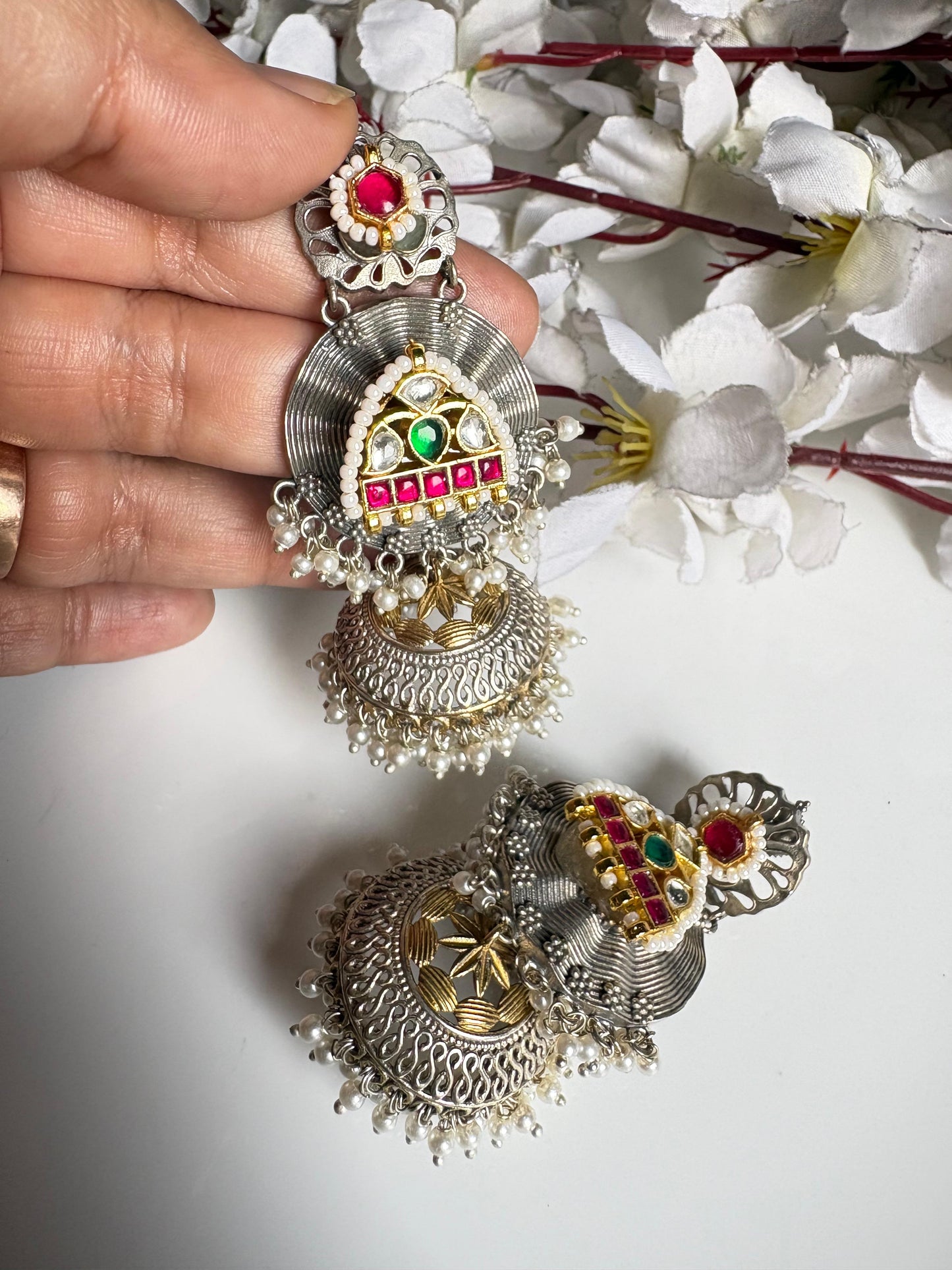 Rajnidhi SLA Dualtone Kundan Fusion Jhumka Earrings