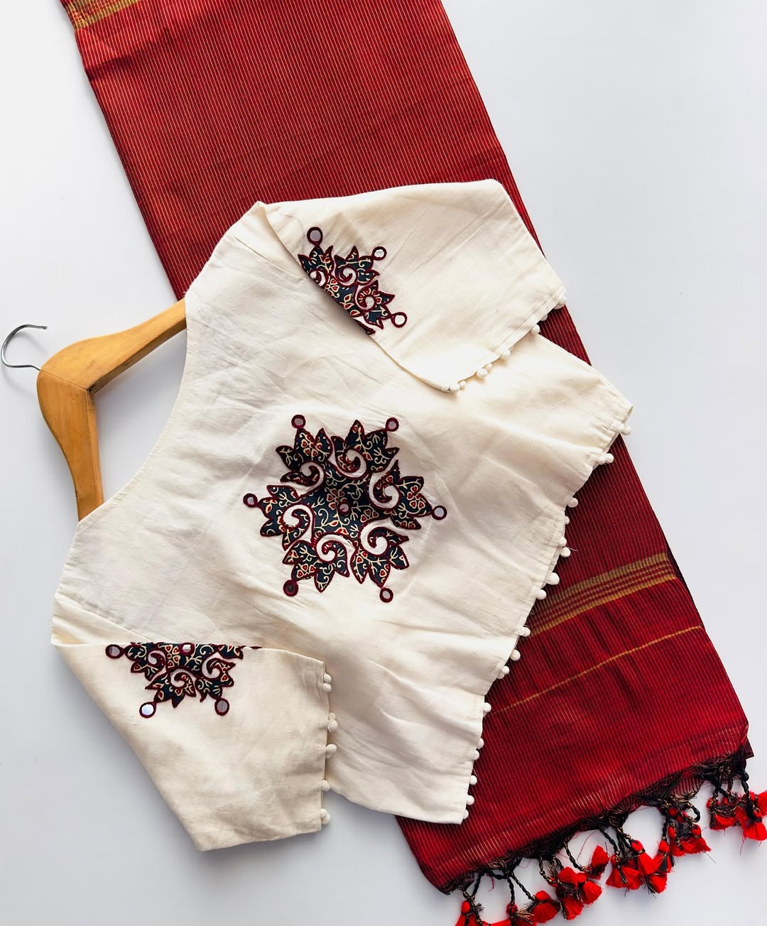 Handloom Khadi Cotton Saree with Appliqué Blouse