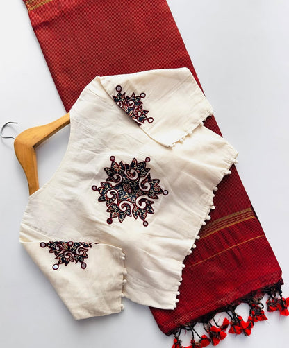 Handloom Khadi Cotton Saree with Appliqué Blouse