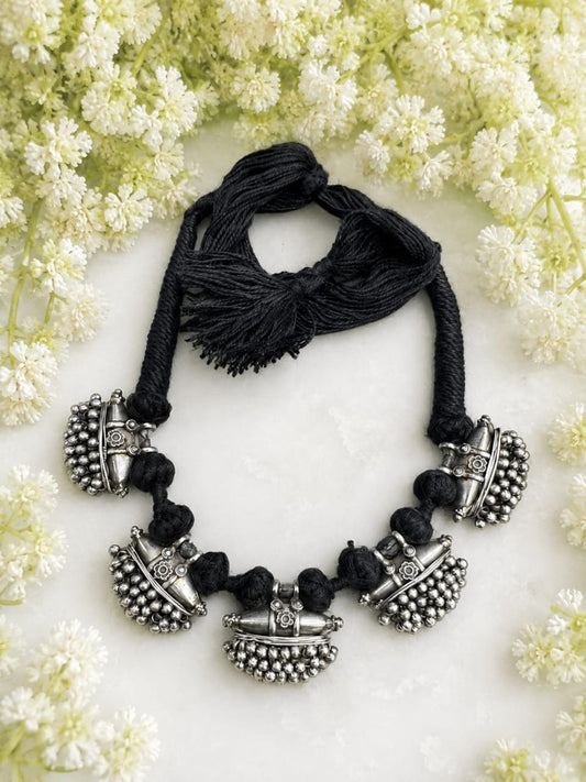 Kaalika Tarang SLA Thread Necklace | Traditional Silver Look SLA Ethnic Indian Jewellery