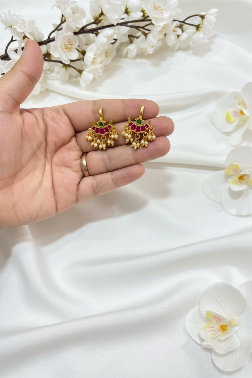 Traditional Kundan Earclip Bugadi with Pearl Drops Maharashtrian Wedding and Festive Jewellery Alankrent Luxe - Alankrent Luxe