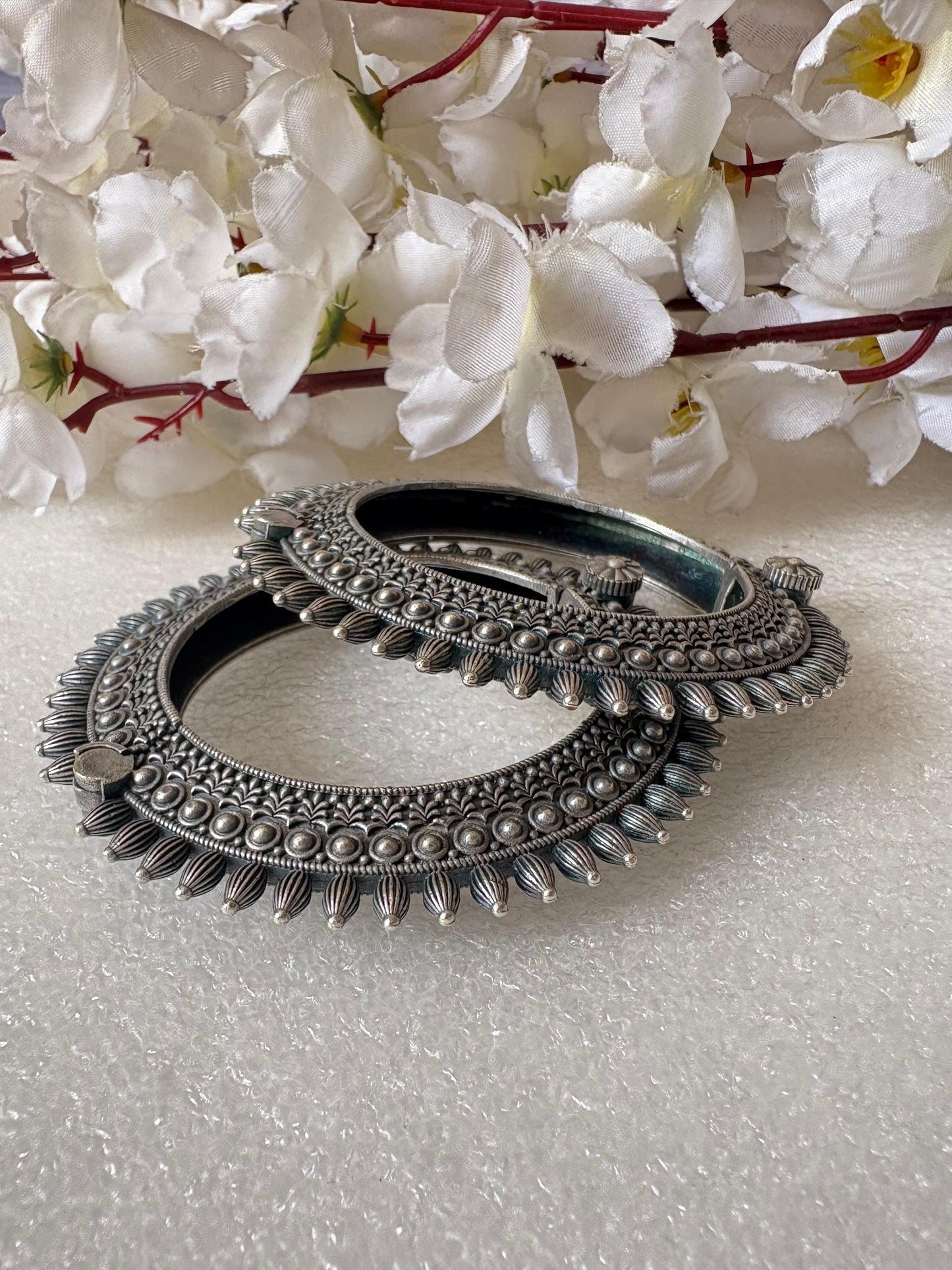 Sla Look Heavy Oxidized Silver Kada Bangle Handcrafted Statement Bracelet by Alankrent
