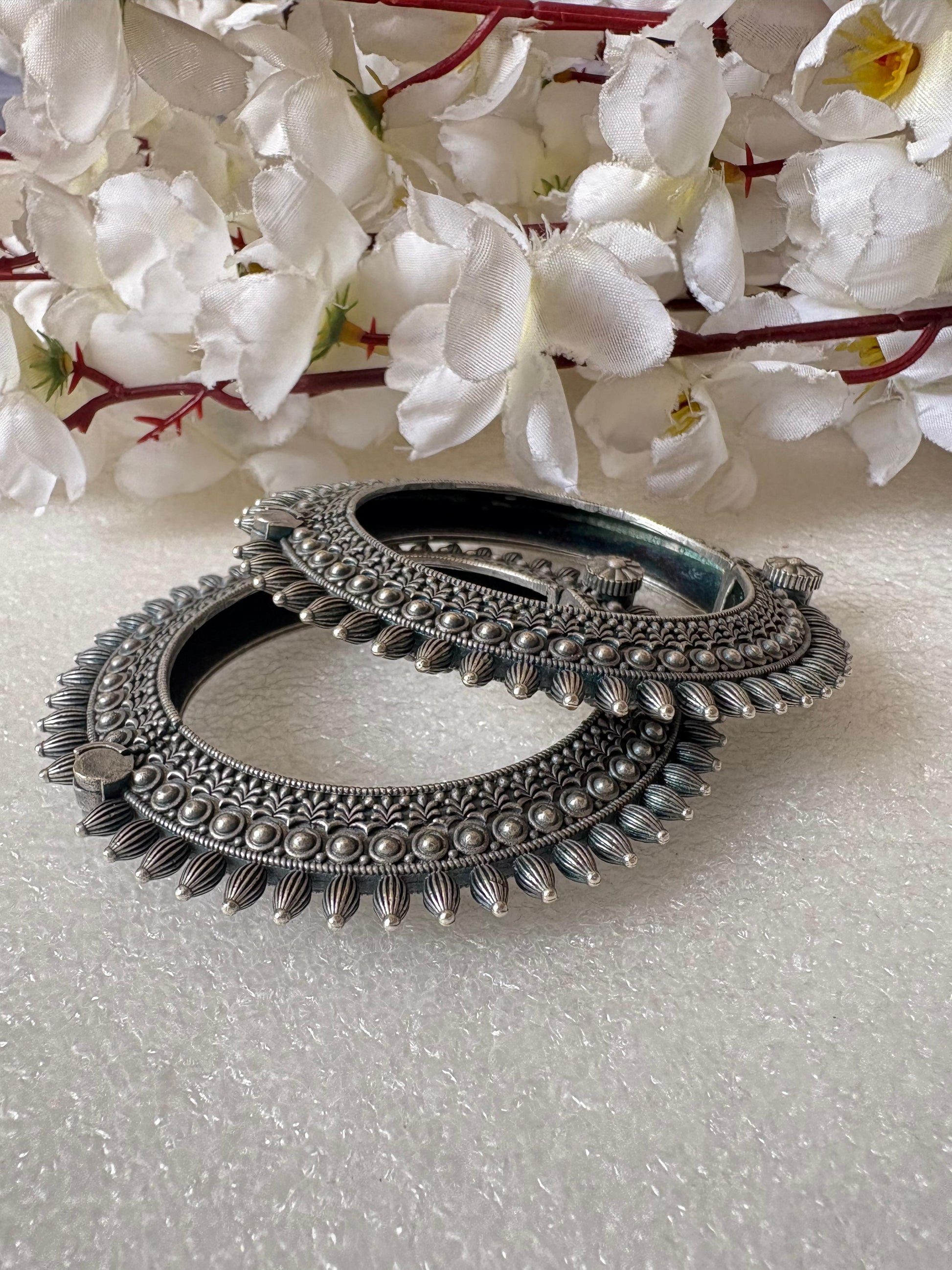 Sla Look Heavy Oxidized Silver Kada Bangle Handcrafted Statement Bracelet by Alankrent