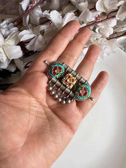 Upgraded Nayra Lotus Charm Oxidized Kundan Adjustable Ring