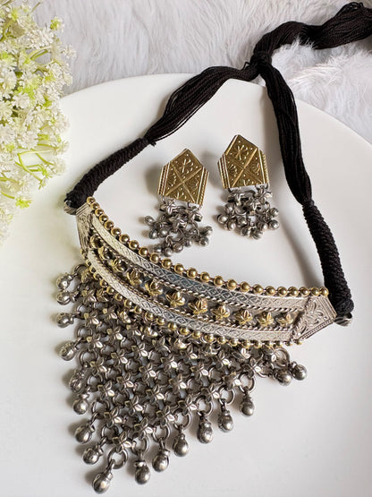 Vasudha Premium Dualtone Handmade SLA Thread Hasli with Statement Earrings
