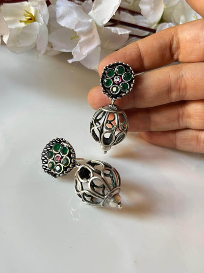 Silver lookalike Dome Jhumkas - Alankrent Luxe