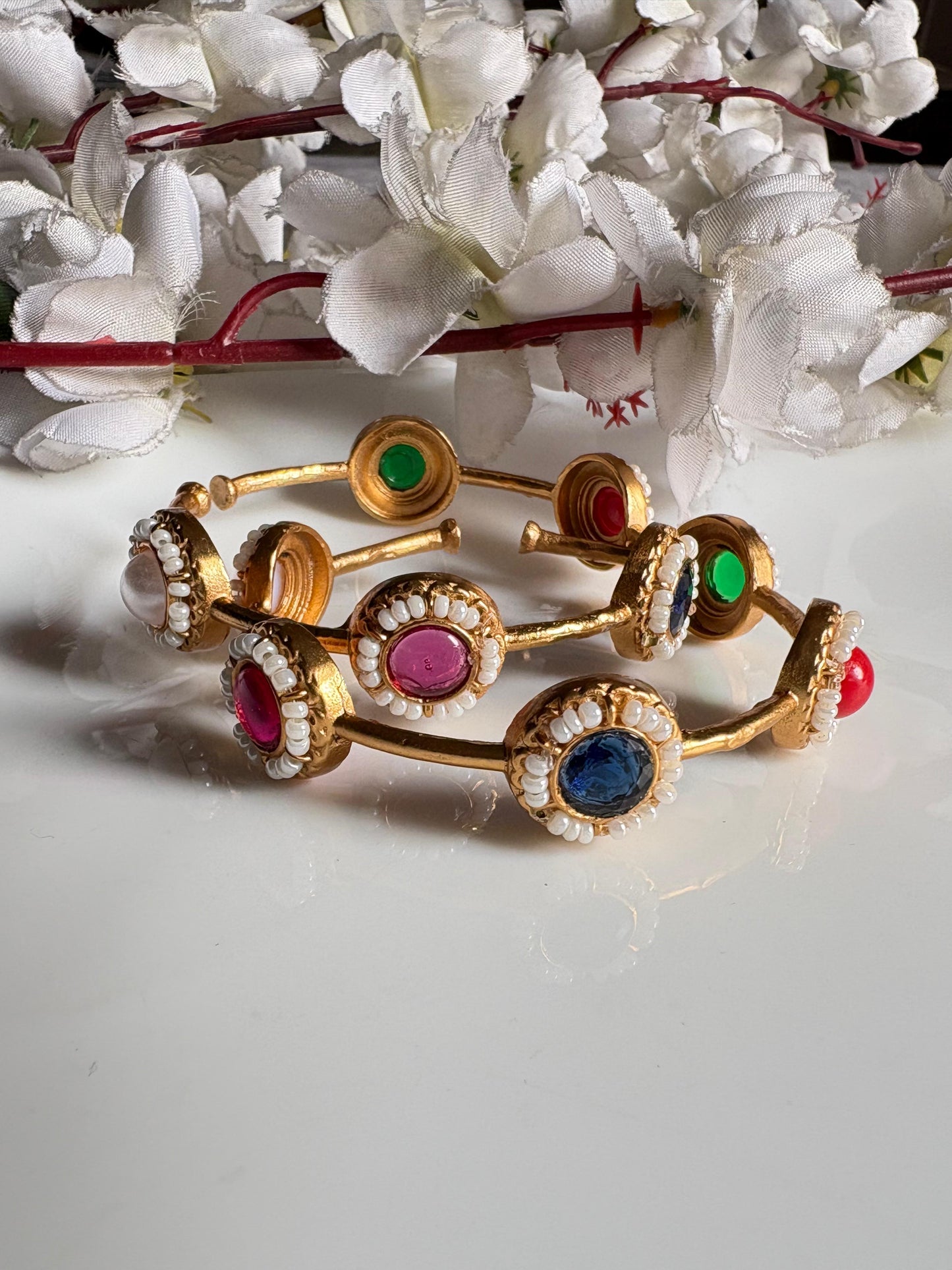 Golden Flexible Stone Bangles for Women | Handcrafted Ethnic Adjustable Bangles