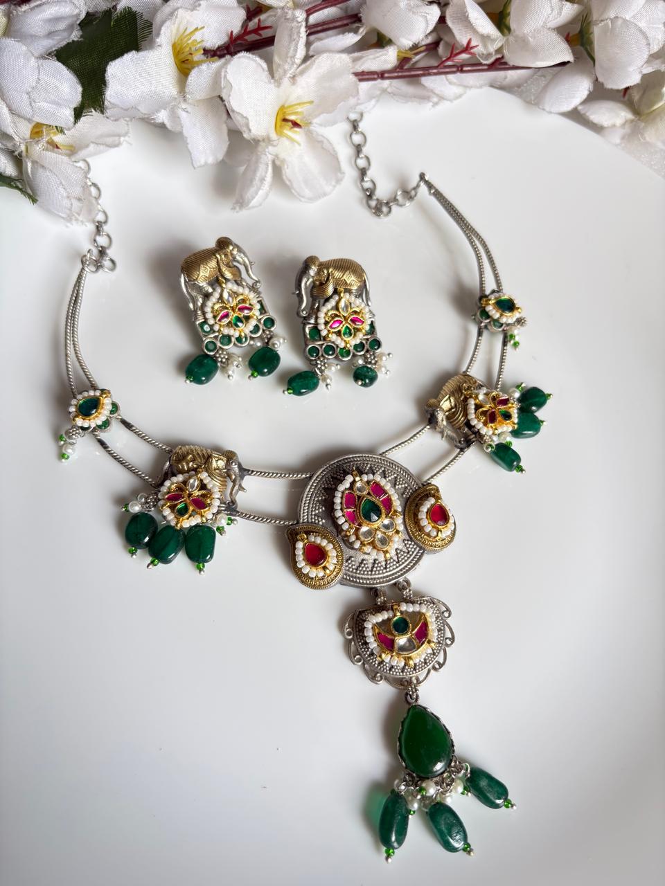 Gajraj Kundan Fusion SLA Dual Tone Hasli Necklace Set | Premium Limited Edition