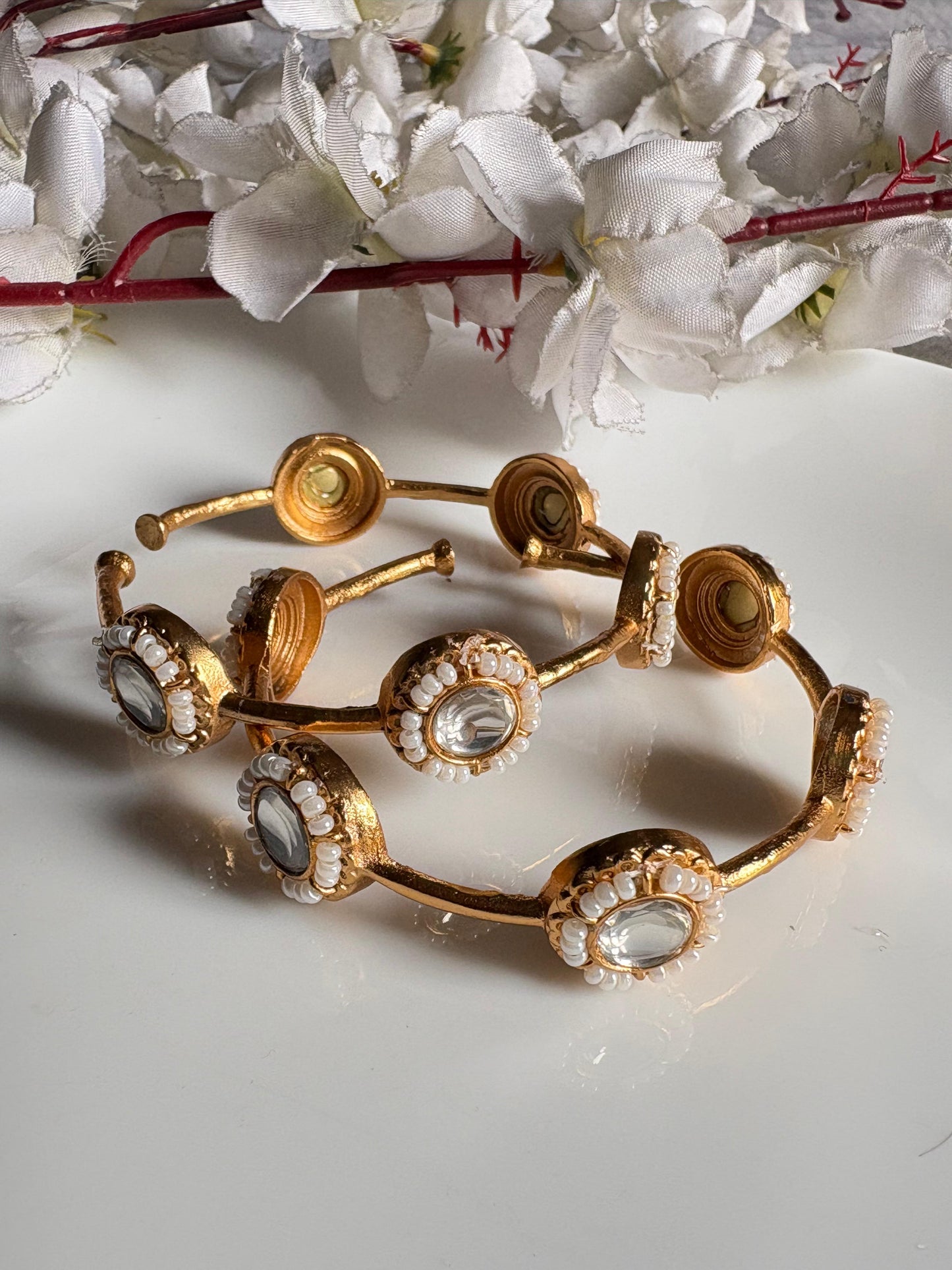 Golden Flexible Stone Bangles for Women | Handcrafted Ethnic Adjustable Bangles
