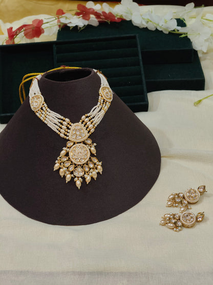 Mrinalini Moissanite Pearl Choker Necklace Set with Matching Earrings | Premium Bridal Jewellery