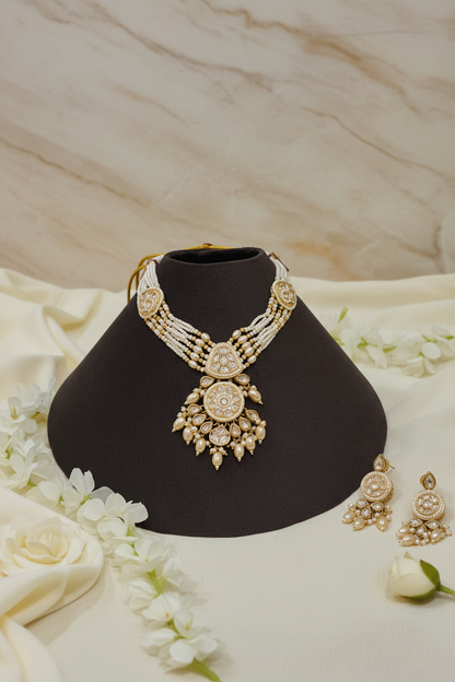 Mrinalini Moissanite Pearl Choker Necklace Set with Matching Earrings | Premium Bridal Jewellery