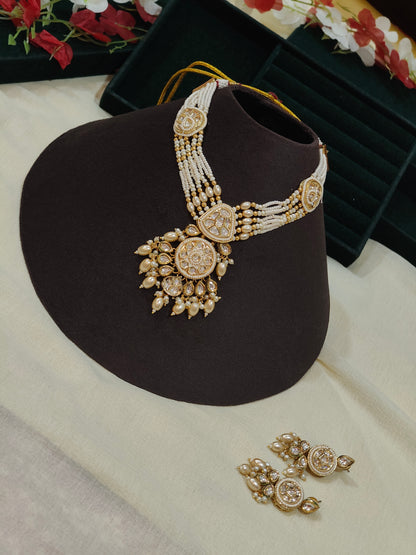 Mrinalini Moissanite Pearl Choker Necklace Set with Matching Earrings | Premium Bridal Jewellery