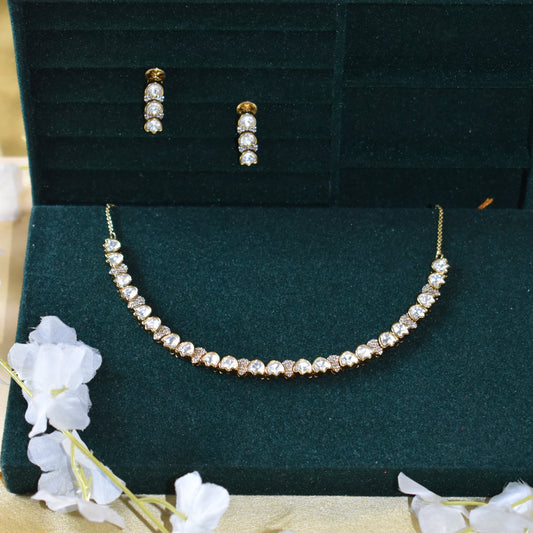 Zivara Victorian Maharani Polki Moissanite Necklace Set Minimal Bridal Wedding | Premium Indian Jewellery