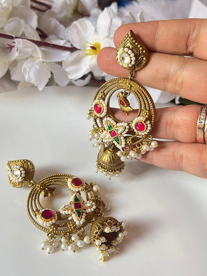 Mayuri Kundan Peacock Chandbali Jhumkas