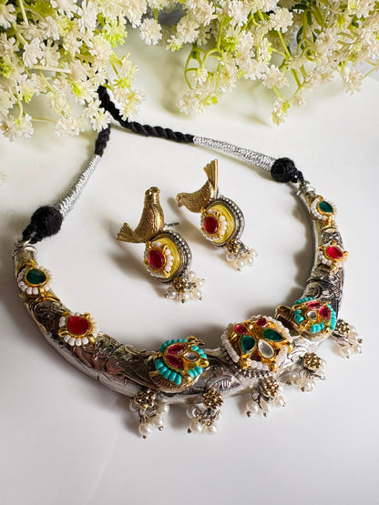 Mayura Kundan Fusion Thread Hasli Necklace with Earrings | Navratri & Festive Jewellery