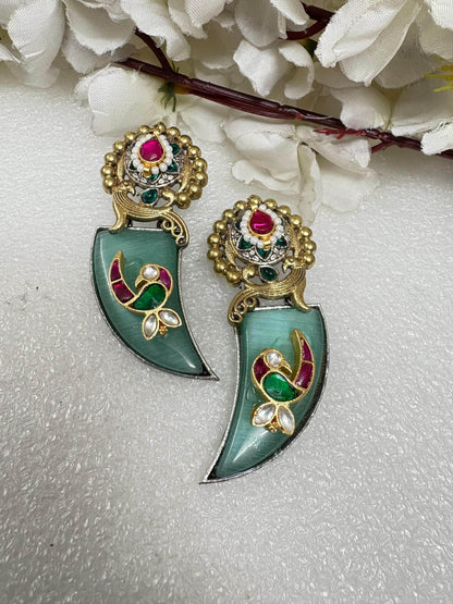 Rajwadi Kalgi Earrings | Traditional Meenakari Stone Studs - Alankrent Luxe