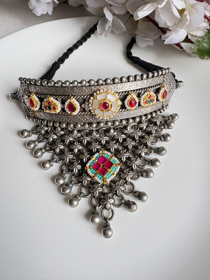 Rajeshwari Rajputi Haad Kundan Fusion Choker | Silver Look Alike Heritage Rajputi Necklace