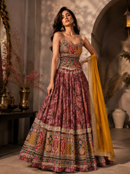 Meher Vichitra Cotton Silk Chaniya Choli with Gamthi Border & Mirror Work