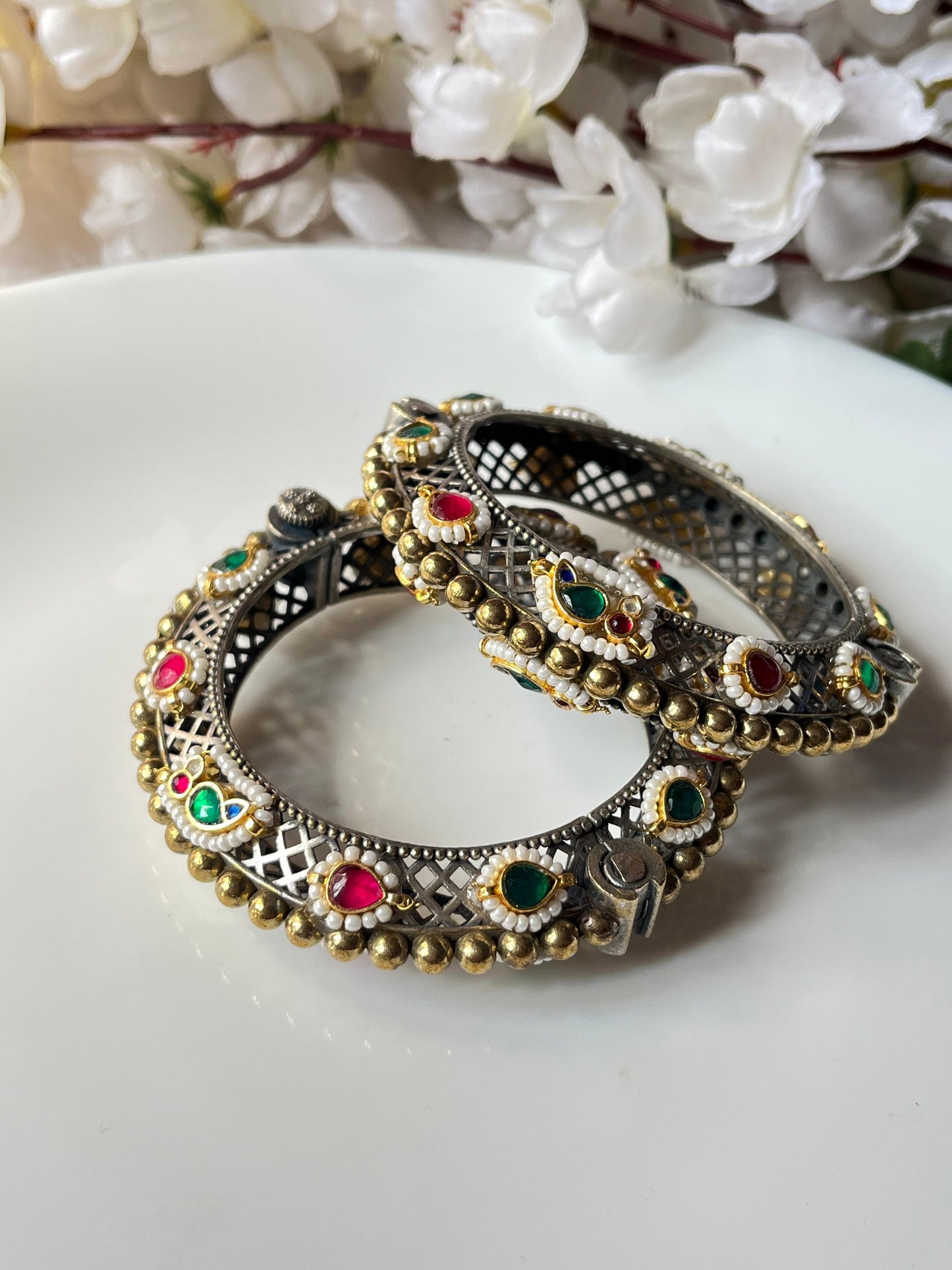 Samira Grand Kundan Jali Kada with Ghungroo Border (Pair)