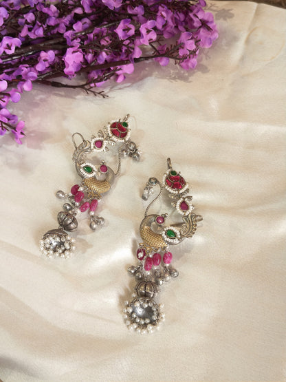 Mayurika Jadau Kundan Peacock Earcuff with Pearl Drop Jhumka