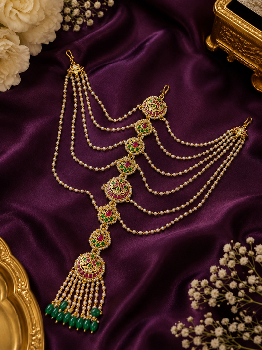 Mayurangana Heritage Pacchi Kundan Sheeshphool Matha Patti | Bridal Head Jewellery for Women