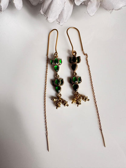 Pushparaga Apala Polish Kundan Sui Dhaga Earrings – Lotus Drop Threader Earrings with Ghungroo for Women