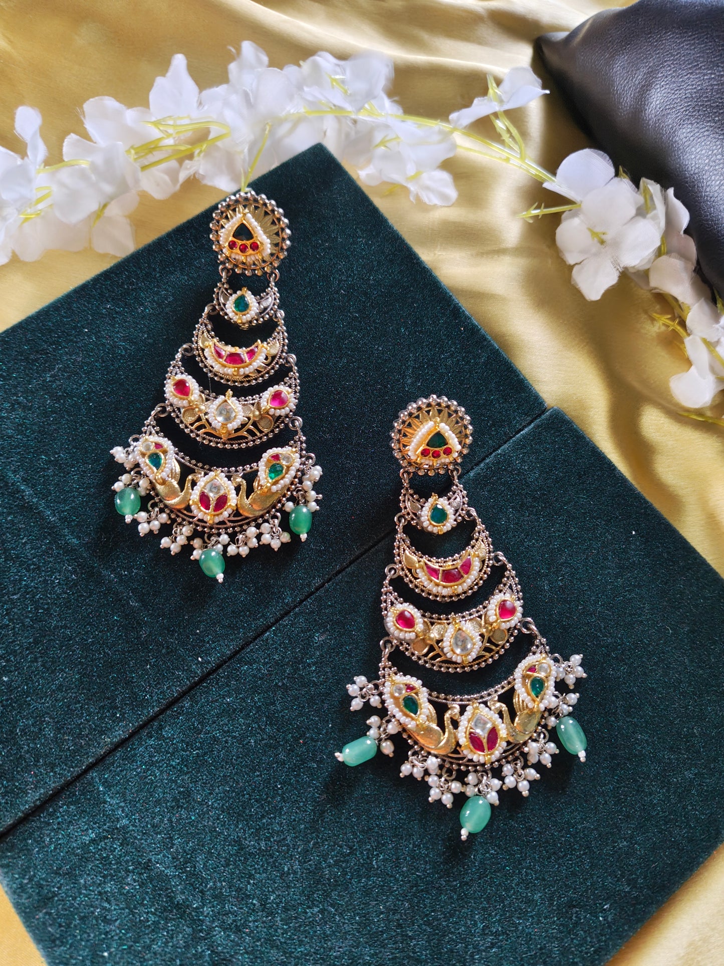 Mayurika Dual Tone Kundan Chandbali Earrings | Gold Matt & Silver Finish Heritage Statement Earrings