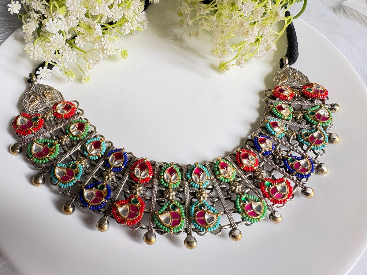 Kumudini Original Pacchi Kundan German Silver Statement Necklace