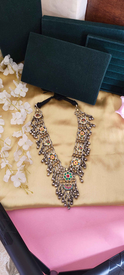 GhunghrooRaas Long Pacchi Kundan Haar | Traditional Ghunghroo Statement Necklace