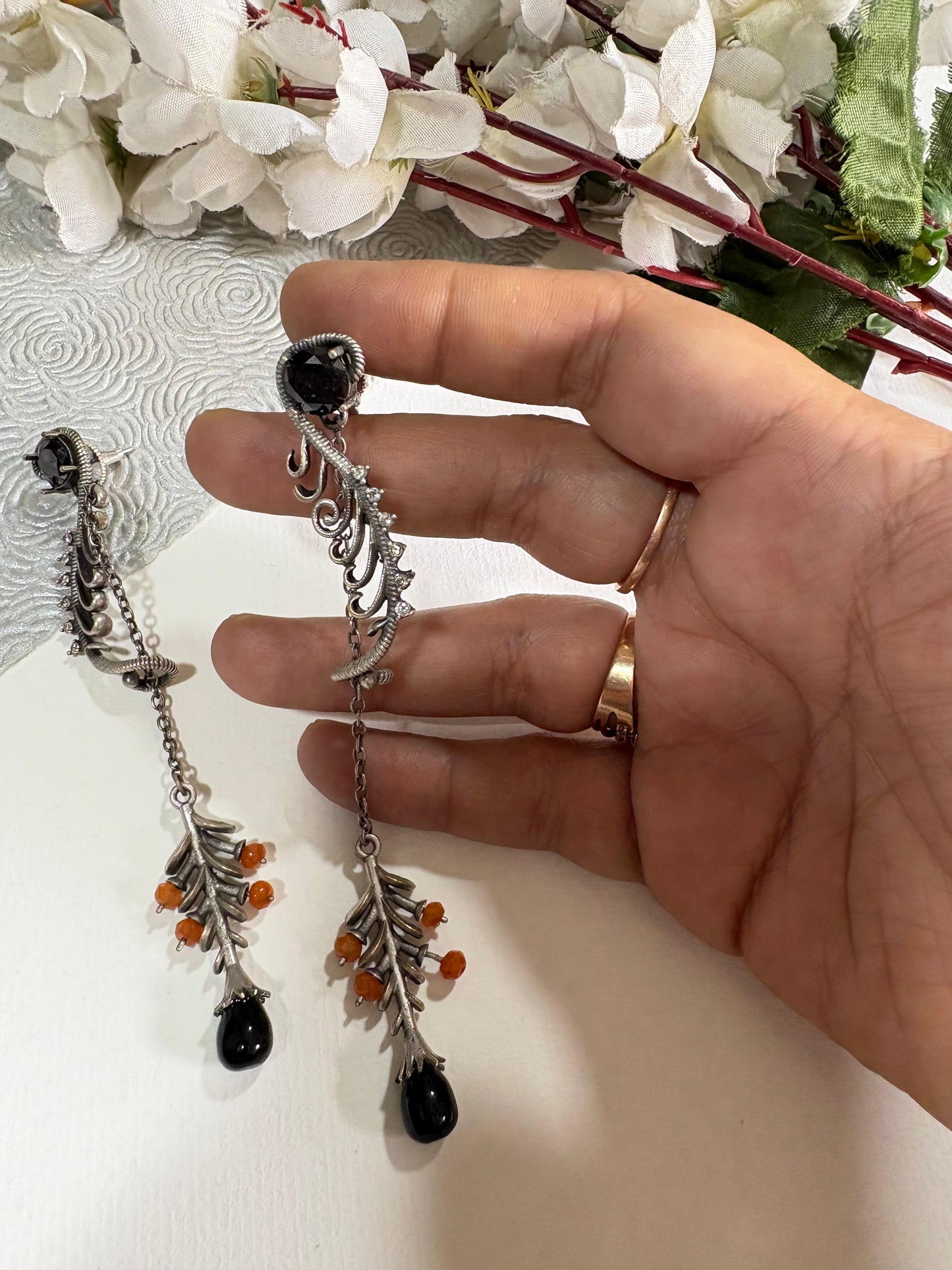 Vine Mist Stone Crystal Long Statement Earrings for Women Online