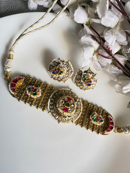 Mahotsavi Mandala Gold Matt Kundan Fusion Choker Set – Ready Stock | Alankrent Jewellery