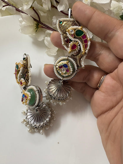 Pachi Kundan Dual-Tone Jhumka Earcuffs | Bahubali Style Earrings