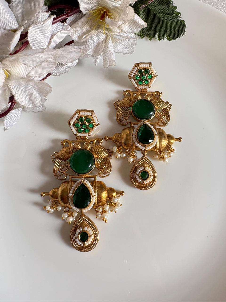 Kesarika Rajwadi Big Stone Earrings | Kundan Fusion Statement Jhumka Earrings