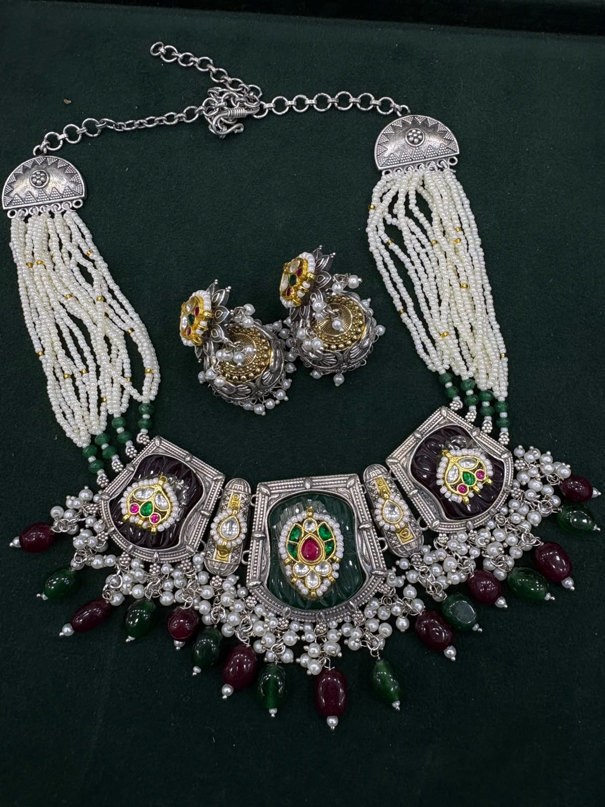 Ratnarekha Premium SLA Dual Tone Stone Necklace Set with Kundan Fusion & Earrings | Heritage Bridal Jewellery